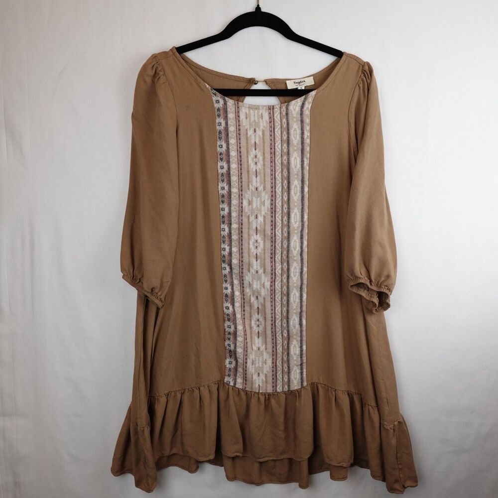 Hayden Los Angeles Dress Womens Medium Brown Oversized Drop Hem Keyhole Back